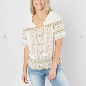 Lucky Brand Tile Split Neck Top Size S